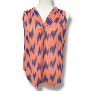 Pixley - Stitch Fix Periwinkle Blue Orange Split Neck Blouse Sheer Size Small